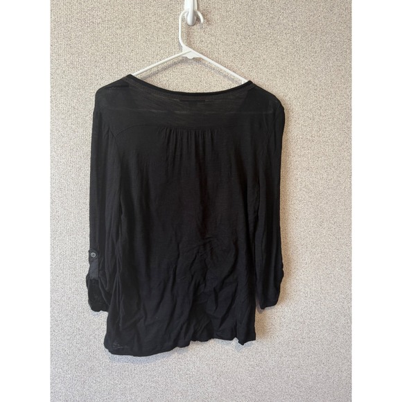 Vintage America Blues Black Velvet Lace Button Front Roll Tab Sleeve Top Small - Picture 6 of 8